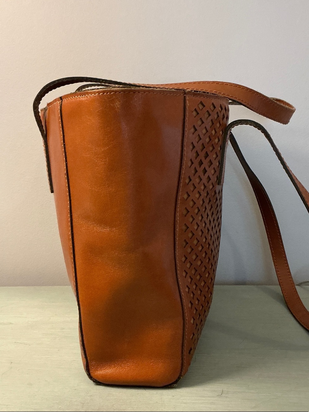 Patricia Nash Cognac Laser-Cut Varsi Tote - Picture 4 of 16